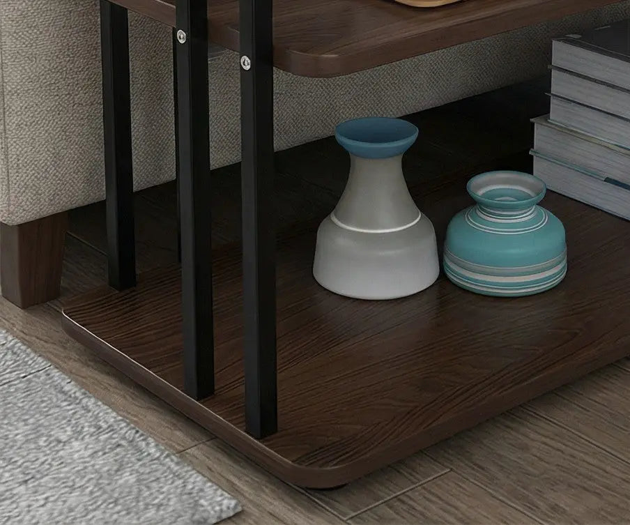 BAYTONA MX106 3-Tier Walnut Wood Storage Shelf with Black Metal Frame Baytona