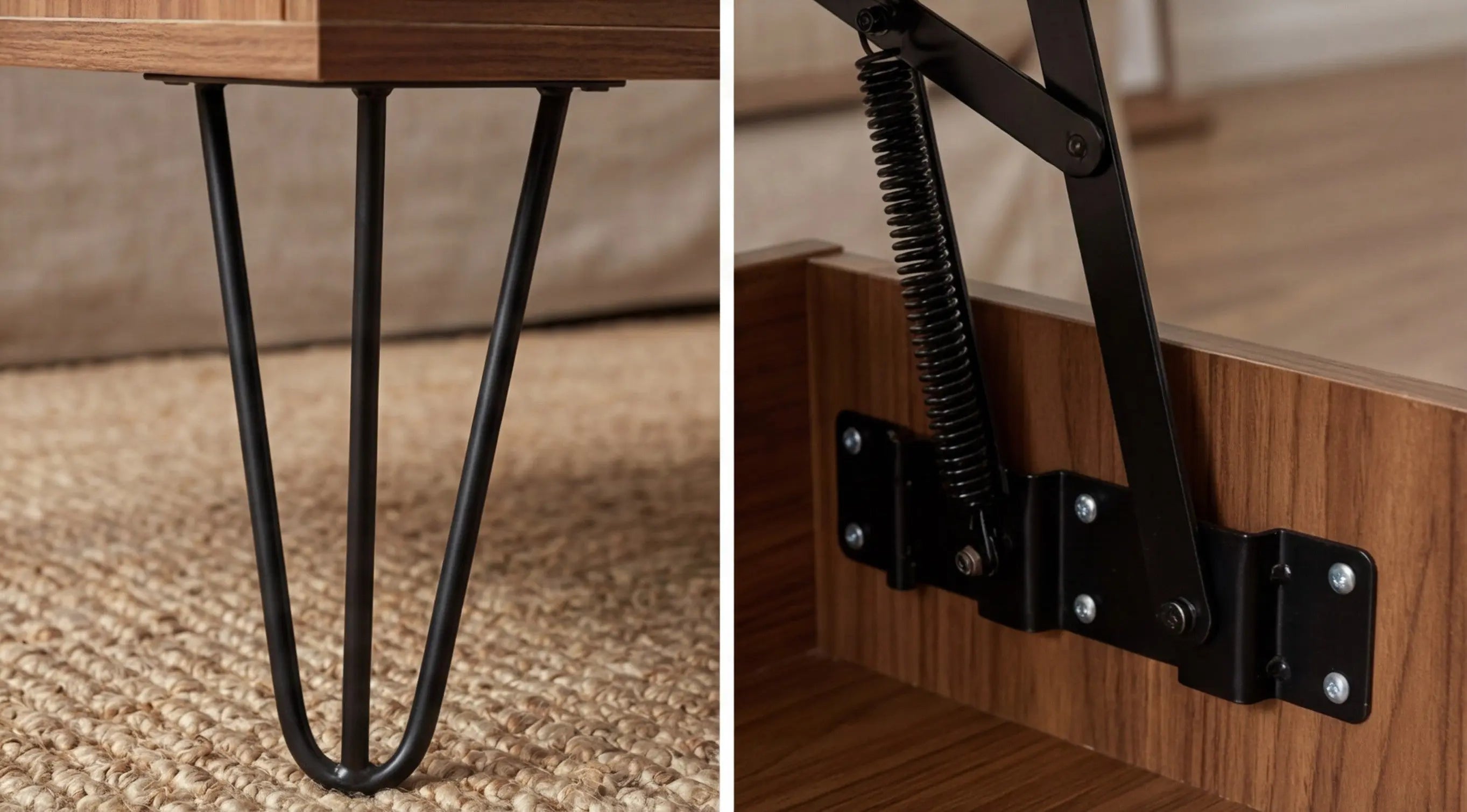 BAYTONA MX100 Mid-Century Lift-Top Coffee Table with Hidden Storage & Hairpin Legs – Walnut Finish Baytona