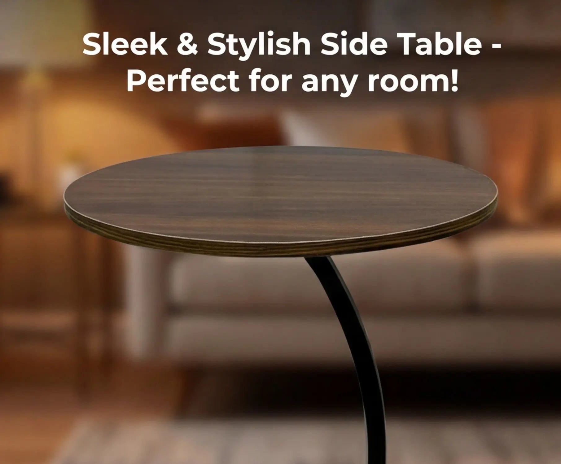 BAYTONA MX089 Modern Walnut Finish Round Side Table with Curved Black Metal Frame Baytona