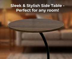 BAYTONA MX089 Modern Walnut Finish Round Side Table with Curved Black Metal Frame Baytona