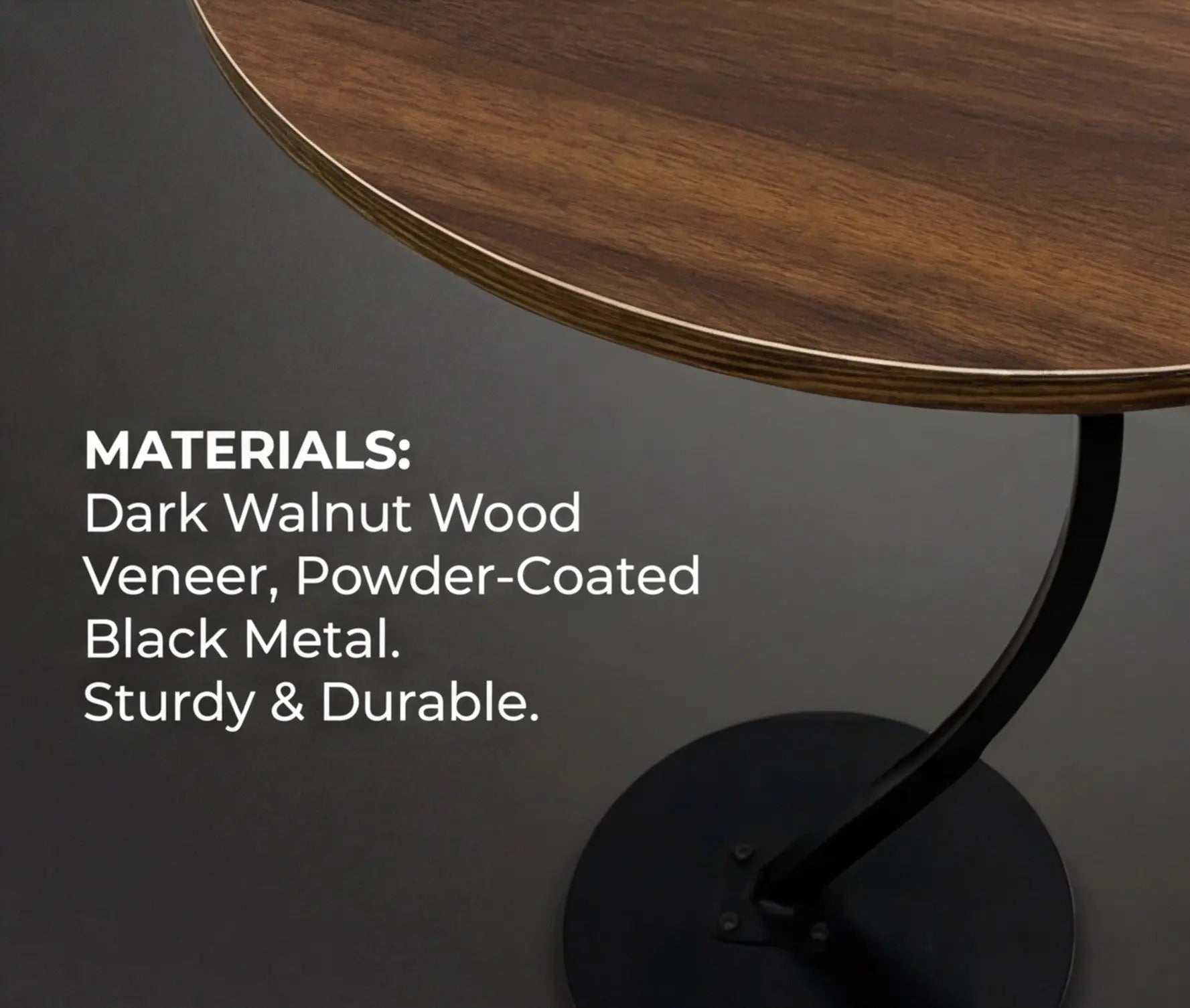 BAYTONA MX089 Modern Walnut Finish Round Side Table with Curved Black Metal Frame Baytona