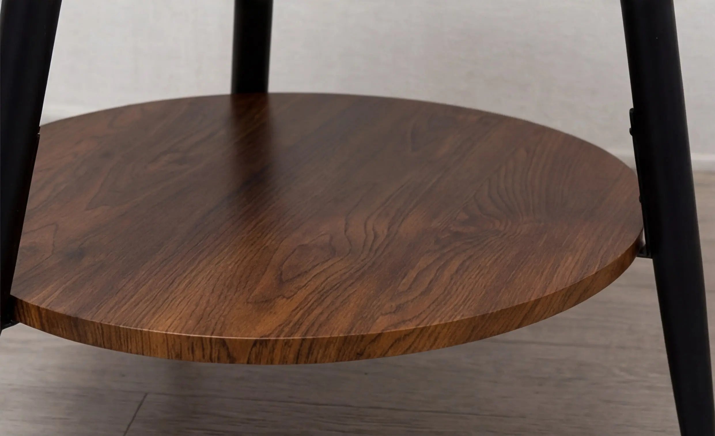 BAYTONA MX092 Round Walnut Finish Two-Tier Side Table with Tray Top & Metal Frame Baytona