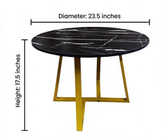 BAYTONA CF005 Modern Round Black Marble-Look Coffee Table with Gold Geometric Metal Base – Luxury Living Room Centerpiece Baytona