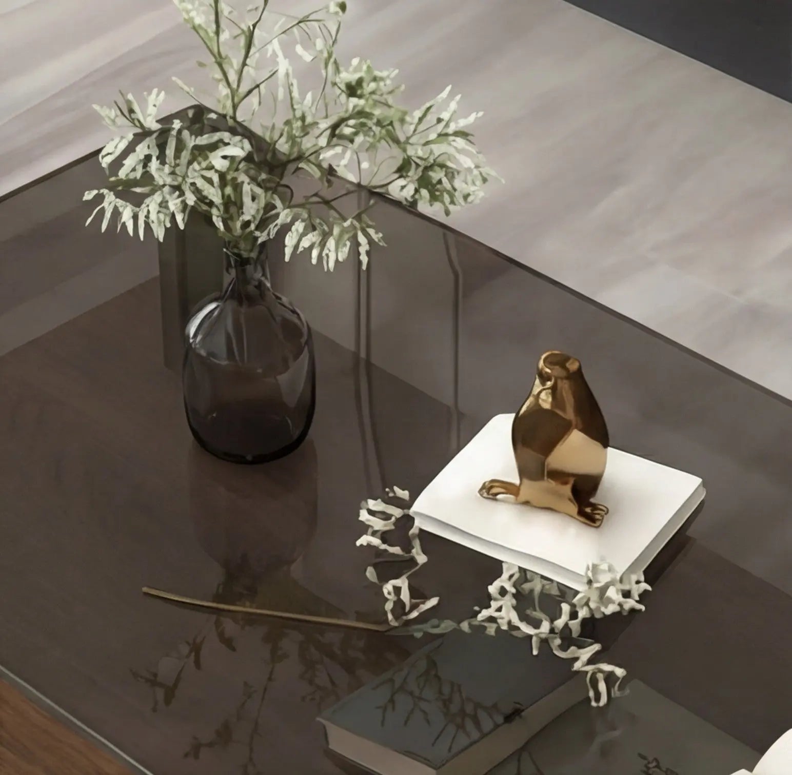 BAYTONA MX150 Modern Tempered Glass Coffee Table with Wood Base & Storage Shelf Baytona