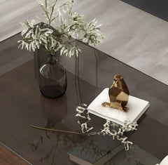 BAYTONA MX150 Modern Tempered Glass Coffee Table with Wood Base & Storage Shelf Baytona