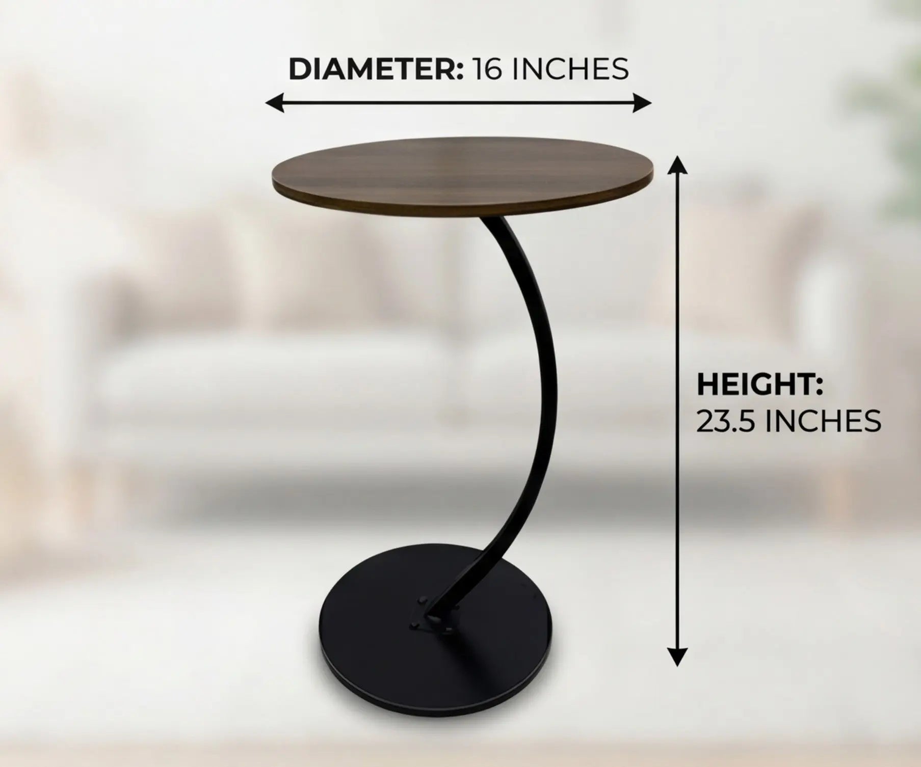 BAYTONA MX089 Modern Walnut Finish Round Side Table with Curved Black Metal Frame Baytona