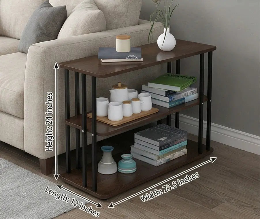 BAYTONA MX106 3-Tier Walnut Wood Storage Shelf with Black Metal Frame Baytona