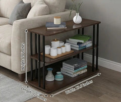 BAYTONA MX106 3-Tier Walnut Wood Storage Shelf with Black Metal Frame Baytona