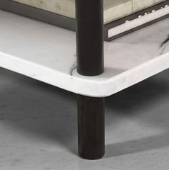 BAYTONA MX113 White Marble-Look Two-Tier Side Table with Black Metal Frame – Modern Accent Table