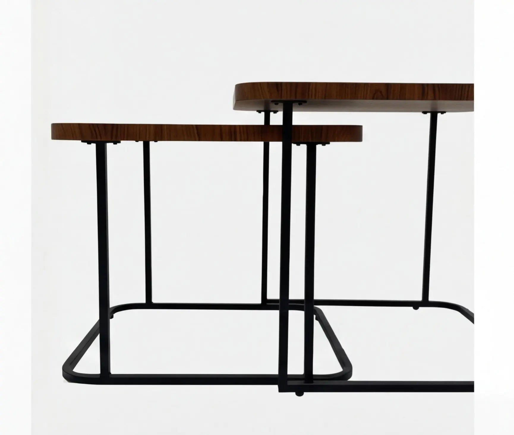 BAYTONA MX109 Modern Walnut Nesting Coffee Table Set – Walnut Veneer Tops & Black Metal Frame Baytona