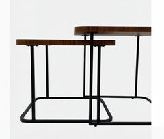 BAYTONA MX109 Modern Walnut Nesting Coffee Table Set – Walnut Veneer Tops & Black Metal Frame Baytona