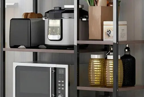 BAYTONA MX080 Multi-Tier Kitchen Storage Rack with Cabinet – Metal Frame & Wood Shelves Baytona