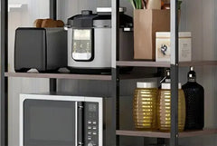 BAYTONA MX080 Multi-Tier Kitchen Storage Rack with Cabinet – Metal Frame & Wood Shelves Baytona