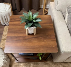 BAYTONA MX107 Three-Tier Dark Walnut Finish Side Table with Black Metal Frame – Multi-Level Storage Organizer Baytona