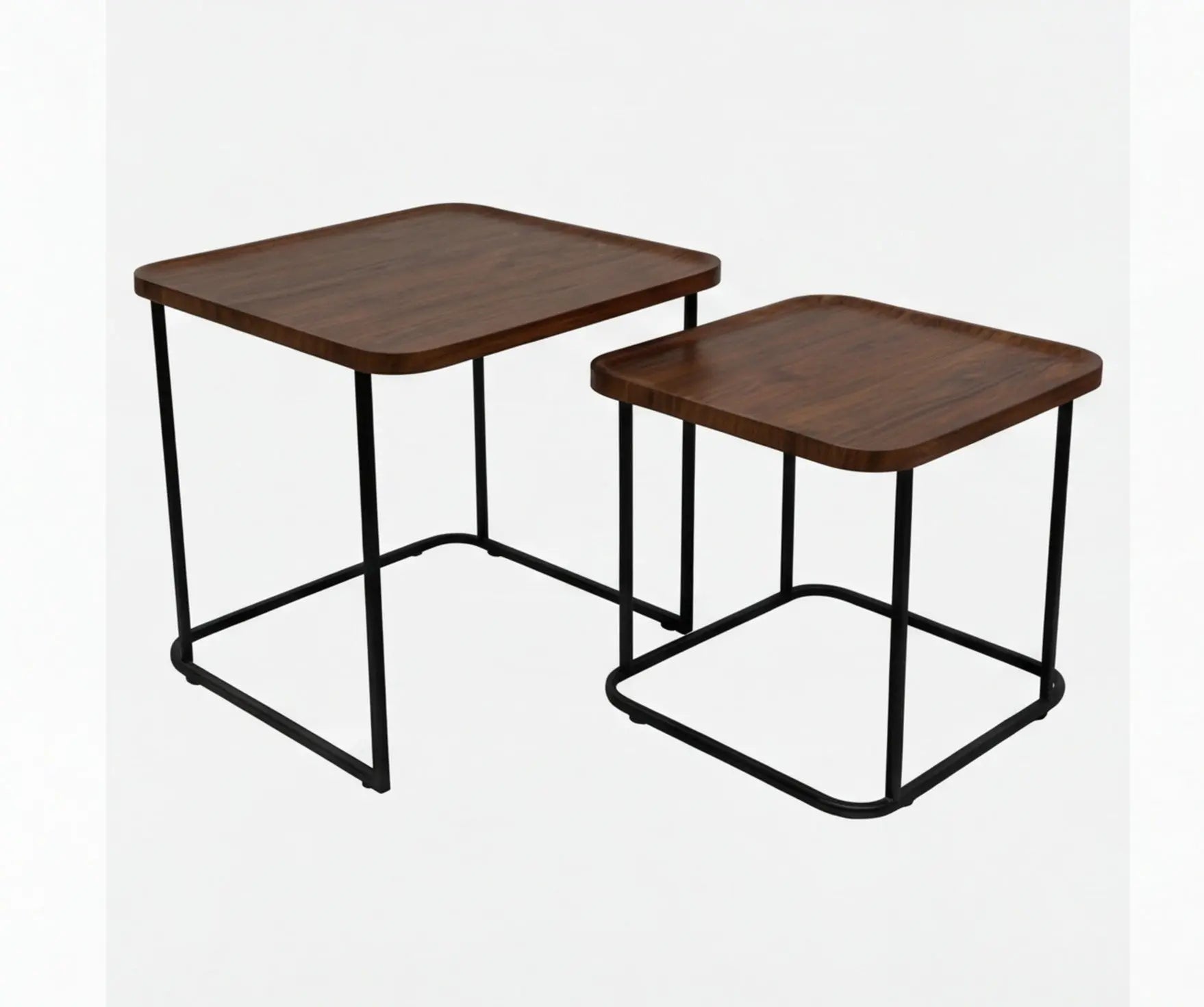 BAYTONA MX109 Modern Walnut Nesting Coffee Table Set – Walnut Veneer Tops & Black Metal Frame Baytona