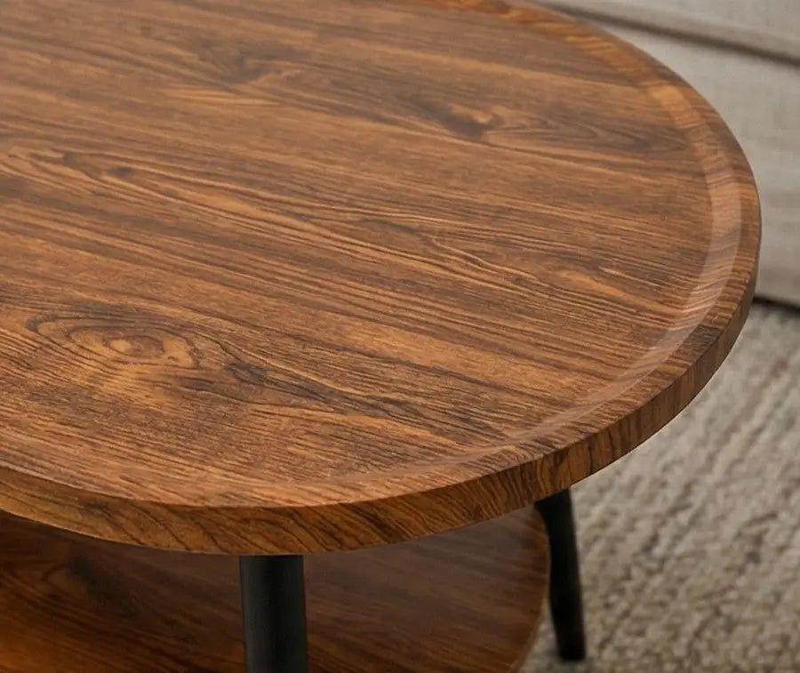 BAYTONA MX110 Modern Oval Walnut Coffee Table with Lower Storage Shelf – Black Metal Legs Baytona