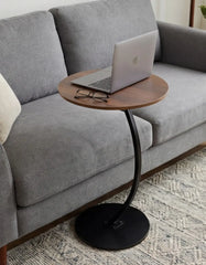 BAYTONA MX089 Modern Walnut Finish Round Side Table with Curved Black Metal Frame Baytona