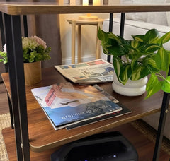 BAYTONA MX107 Three-Tier Dark Walnut Finish Side Table with Black Metal Frame – Multi-Level Storage Organizer Baytona