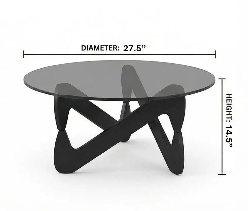 BAYTONA MX132 Modern Smoked Glass Coffee Table with Sculptural Wood Base Baytona