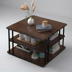 BAYTONA MX107 Three-Tier Dark Walnut Side Table with Black Metal Frame – Multi-Level Storage Organizer