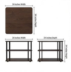 BAYTONA MX107 Three-Tier Dark Walnut Side Table with Black Metal Frame – Multi-Level Storage Organizer