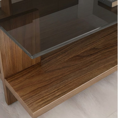 BAYTONA MX150 Modern Tempered Glass Coffee Table with Solid Wood Base & Storage Shelf