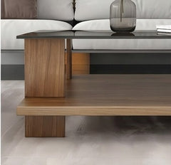 BAYTONA MX150 Modern Tempered Glass Coffee Table with Solid Wood Base & Storage Shelf